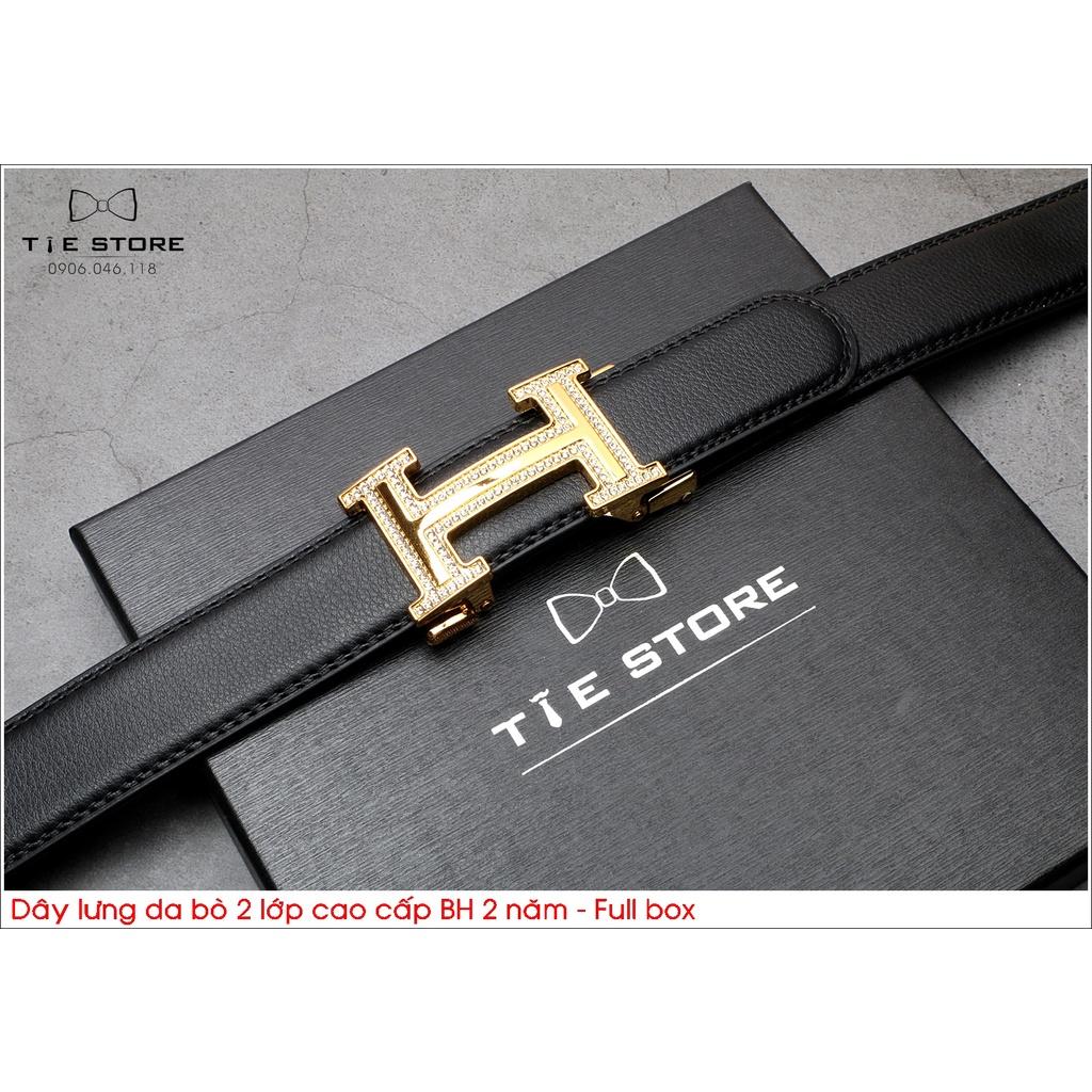 Thắt Lưng Nam Da bò 2 lớp, dây lưng công sở cao cấp BH 2 năm Full box - Mặt liền khóa tự động chữ H
