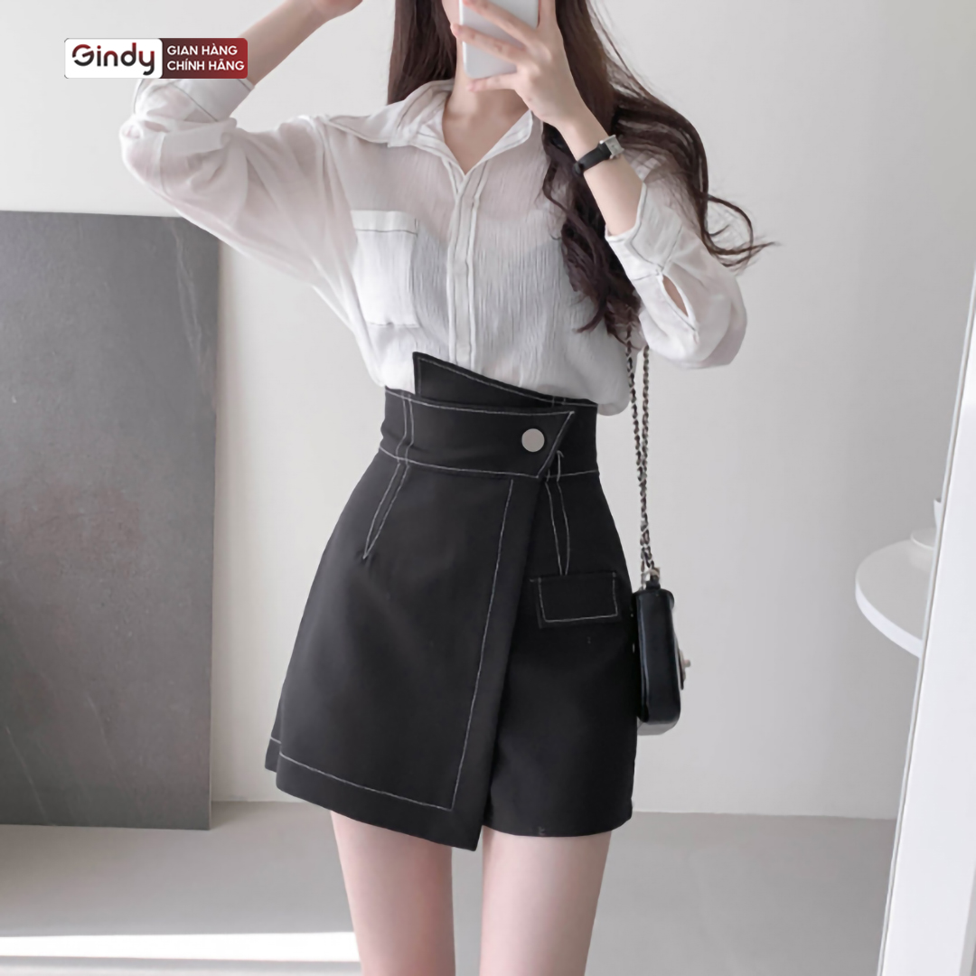 Chân váy chữ a cạp cao công sở GINDY sẻ tà cạp cao chỉ nổi cao cấp co giãn tốt tôn dáng V001