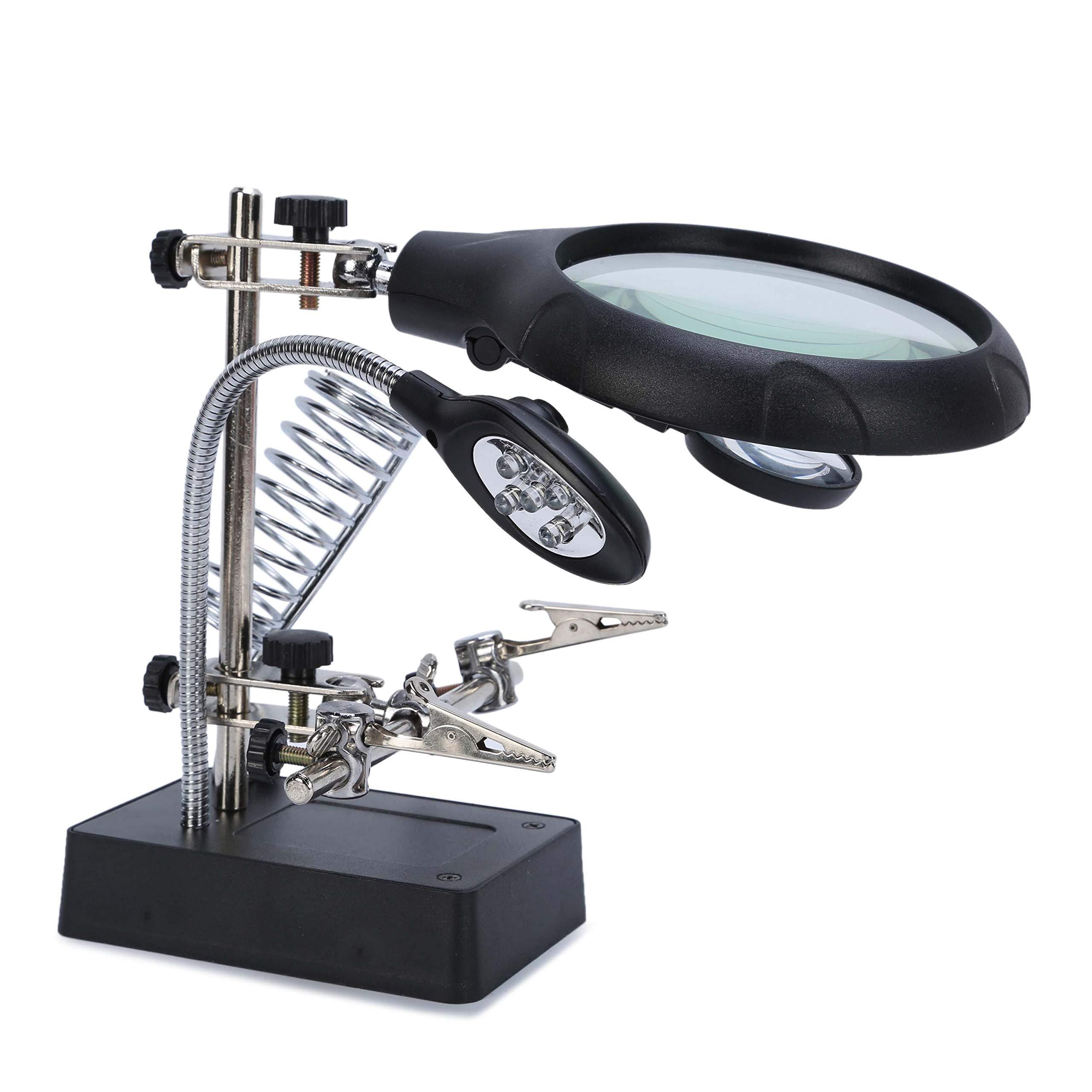 Kính lúp đứng 2,5X 7,5X 10x Kính lúp 5 đèn LED Bàn hàn đa chức năng tay thứ ba cho kỹ sư điện tử Thợ đồng hồ Sửa chữa đồng hồ hàn