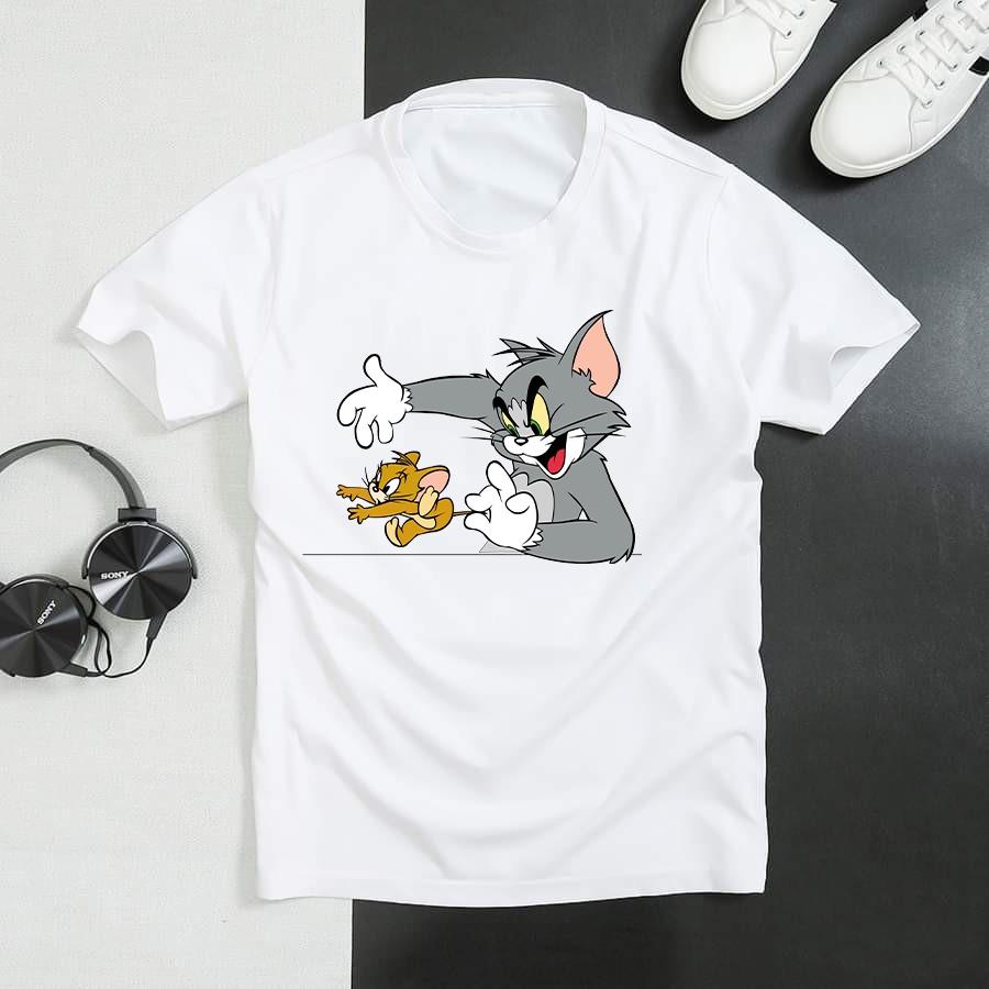 Áo thun Freeship unisex nam nữ, mẫu in Tom Jerry Đuổi Bắt, cổ tròn tay ngắn, vải cotton dày đẹp B88