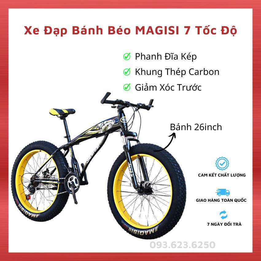 Xe đạp thể thao bánh béo MAGISI bộ đề 7 tốc độ 26inch, giảm sóc êm ái