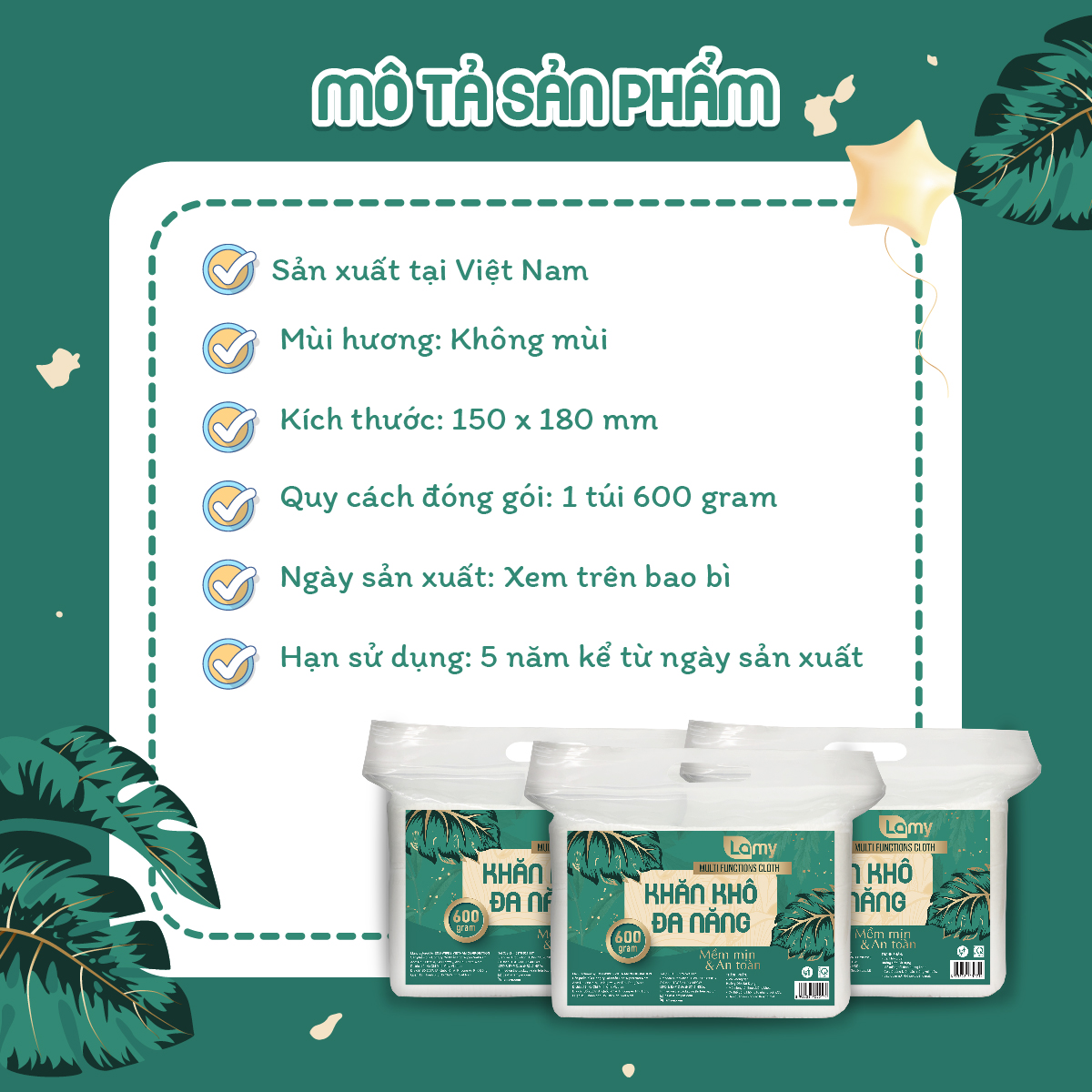 Combo 03 túi khăn vải khô đa năng cao cấp Lamy EcoWipes 600/900GR không mùi không chất huỳnh quang an toàn cho bé