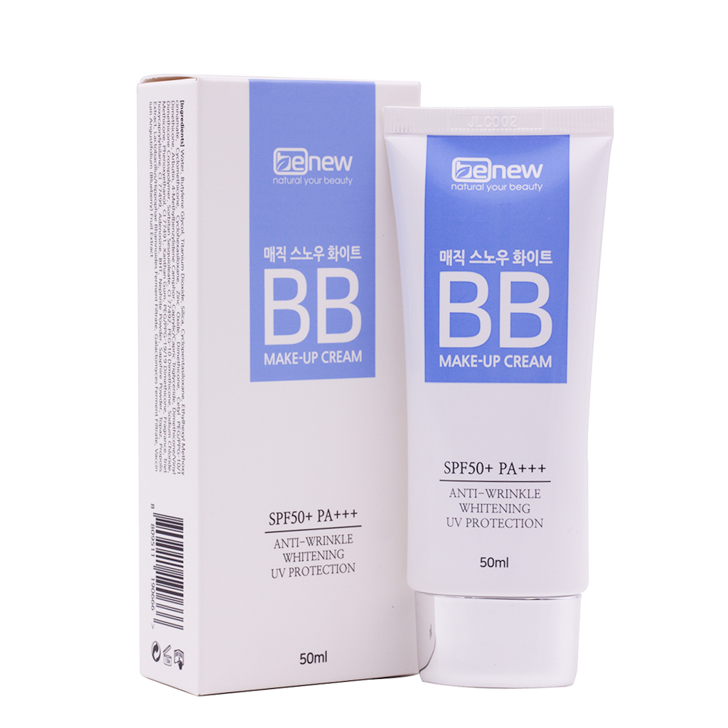 Kem nền trang điểm BB ma thuật che phủ hoàn hảo Hàn Quốc cao cấp Benew Magic Snow White SPF 50 PA+++  (50ml) + Tặng ngay Bông tán kem nền, phấn cute siêu mịn Suri (2 miếng/ túi) – Hàng chính hãng