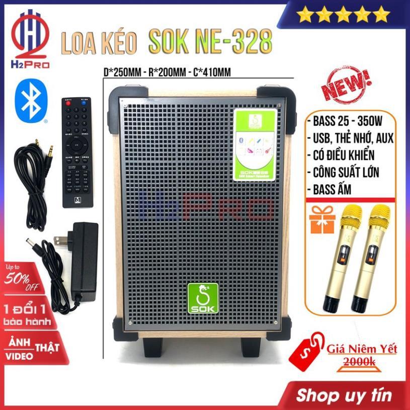 Loa Kéo Karaoke Bluetooth SOK NE-328 H2Pro bass 25-350W-USB-thẻ nhớ-AUX hàng hãng, điện 220v và 12v(tặng 2 micro)