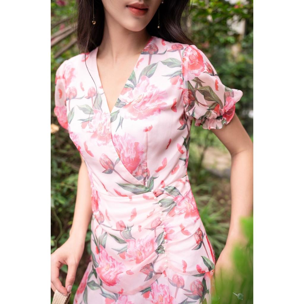 Đầm hoa tơ, chân đuôi cá rút nhúm SYO D4012-21