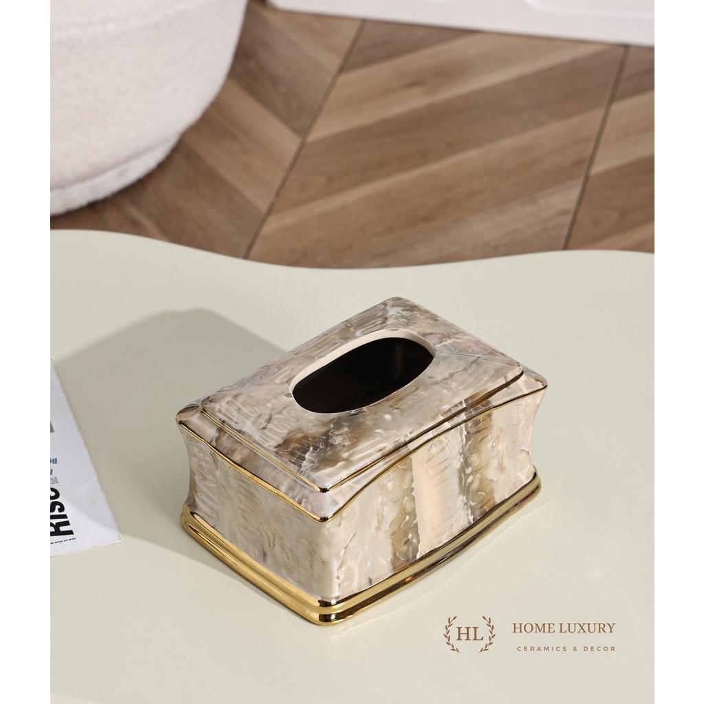 Hộp Đựng Khăn Giấy Gốm Sứ Xanh Ngọc Lục Bảo Phong Cách Bắc Âu | HỘP ĐỰNG GIẤY CHẤT LIỆU SỨ KẺ VÀNG KIM