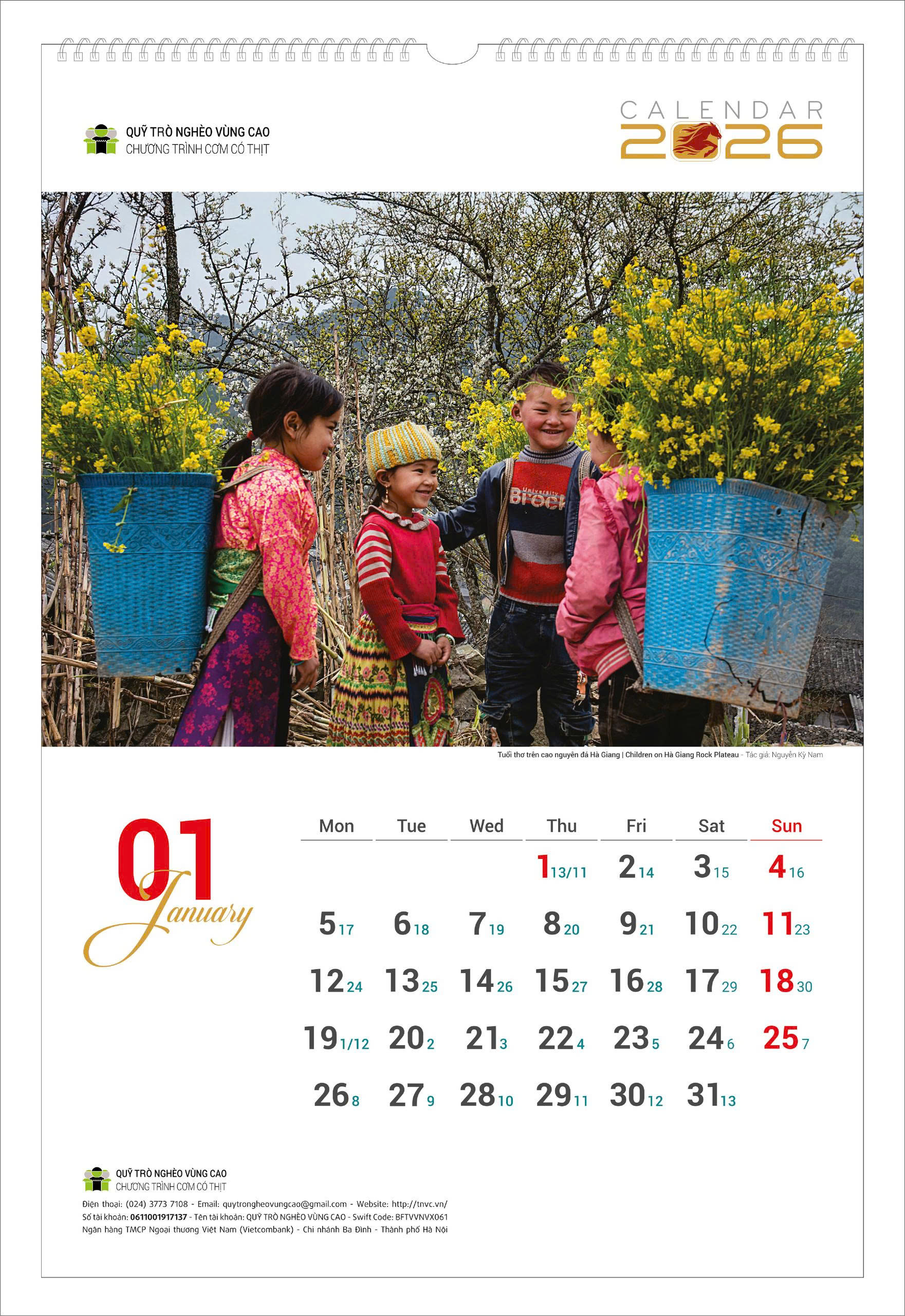 Lịch tường Trẻ Em vùng cao 2026 Cơm Có Thịt - Lịch treo tường Quỹ Trò Nghèo Vùng Cao