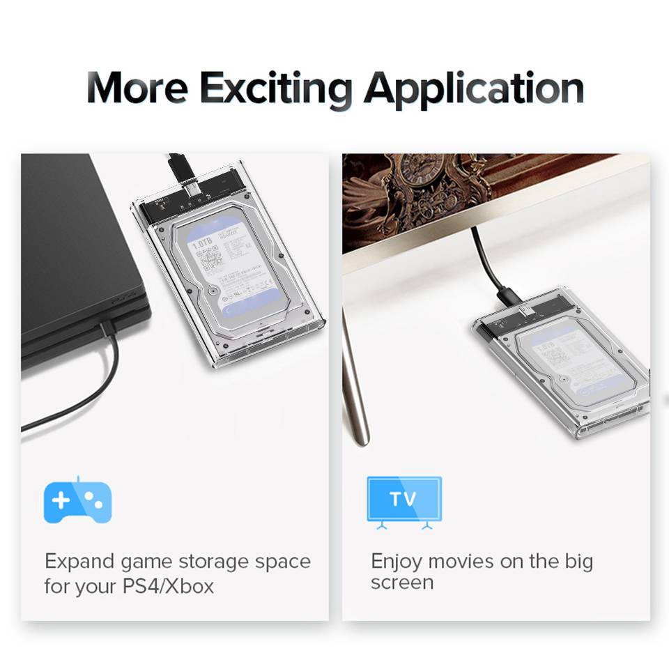 Hộp đựng ổ cứng HDD/SSD 2.5&quot; QGeeM Gen2|cổng USB C/3.1, Type C to SATA|SATA I II III, PS4 hỗ trợ UASP tốc độ cao 6Gbps kèm cáp Type C to USB A-Hàng Chính Hãng