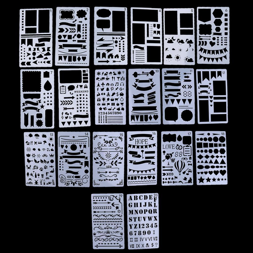 20 Pieces Plastic Journal Stencils Drawing Template for Planner/Journaling/Scrapbooking/Notebook/Diary/Card/Art