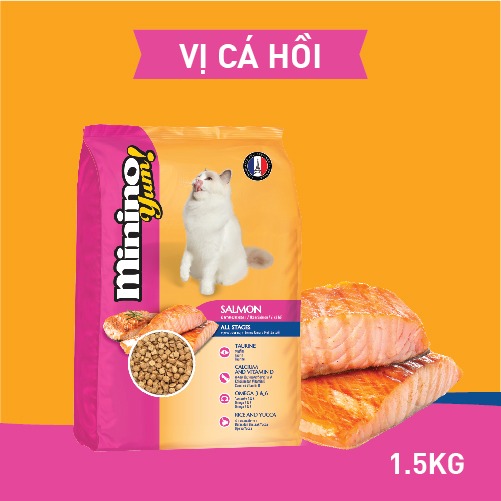 Thức Ăn Hạt Khô Cho Mèo Minino Yum Gói 1.5kg, Thức Ăn Cho Mèo Mọi Lứa Tuổi Vị Hải Sản/ Cá Hồi