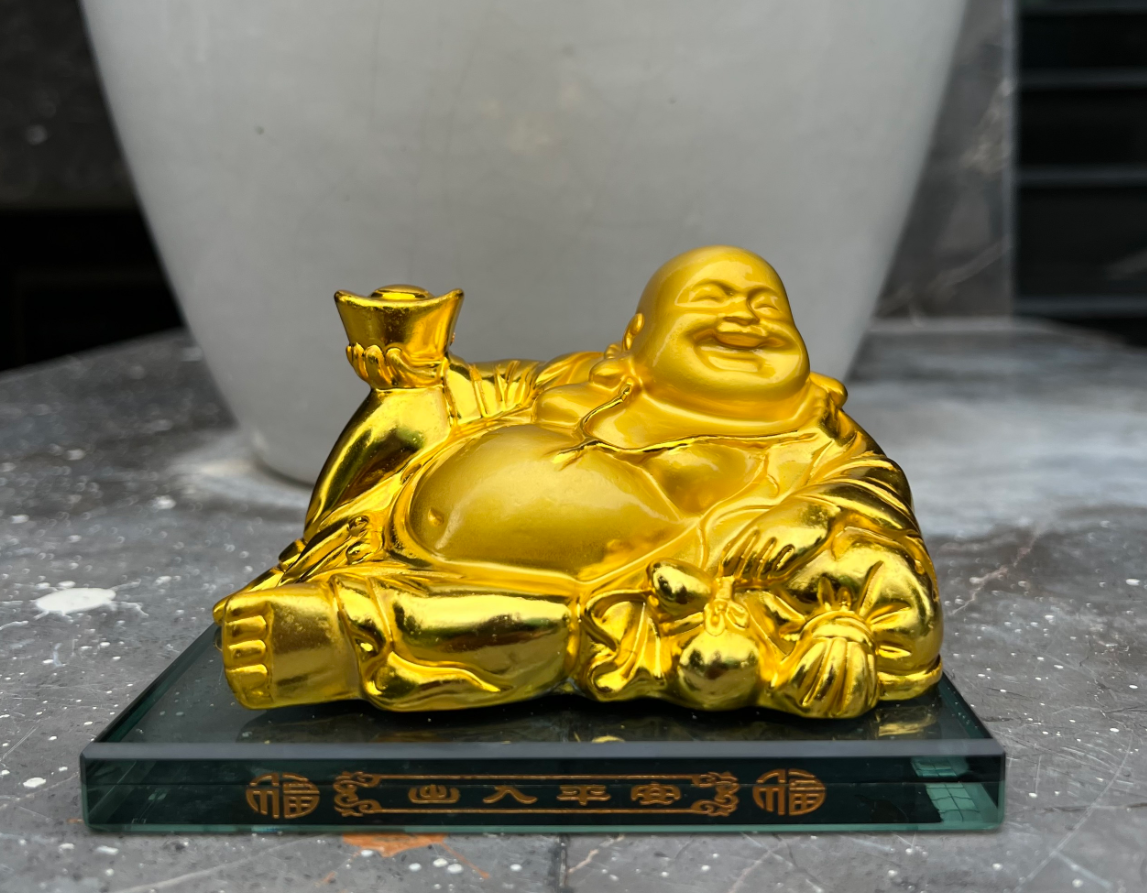 Tượng Ngài Di Lặc, Composit Sơn Vàng, Cao 9.5cm Để Xe Hơi , Để Bàn Làm Việc