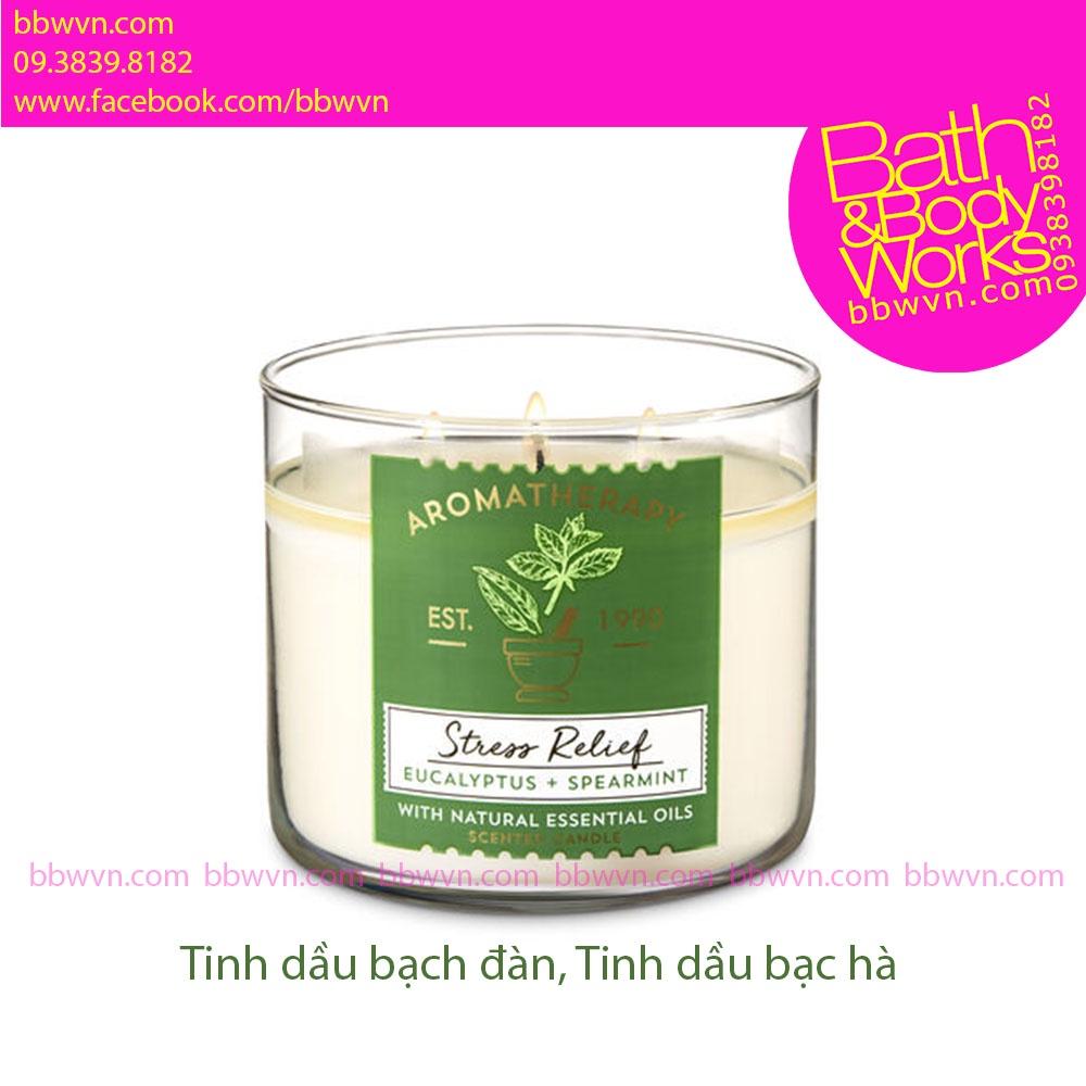 Nến thơm Bath and Body Works Stress Relief Eucalyptus Spearmint 3 bấc