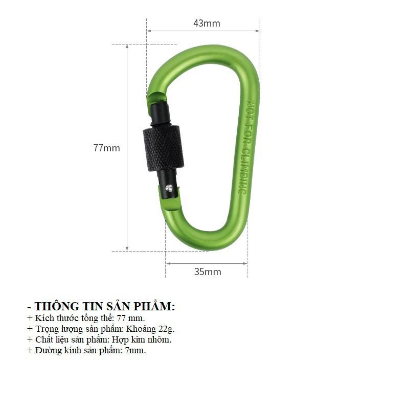 Móc khóa Carabiner hình chữ D bằng hợp kim nhôm, móc khóa du lịch đa năng nhiều màu sắc.