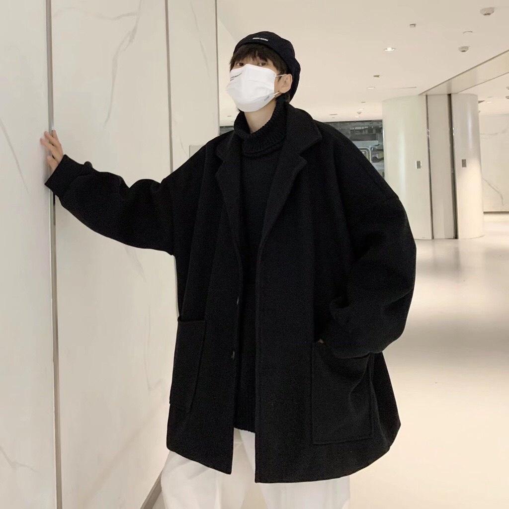 Áo măng tô chất dạ lì túi chéo Áo khoác blazer nam đẹp phối túi chéo mùa đông nam nữ đều mặc phong cách Hàn Quốc