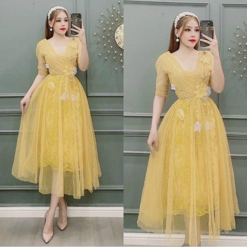 ĐẦM XOÈ CÔNG CHÚA TAY LỠ ĐÍNH HOA KẾT ĐÁ