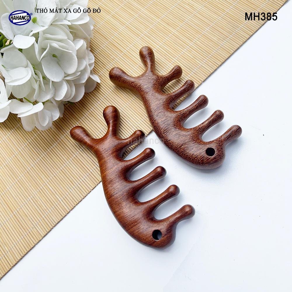 Dụng Cụ Mát Xa Tai Thỏ 5 Răng Gỗ Gõ Đỏ Thư Giãn Giảm Dụng Tóc - HAHANCO - MH385