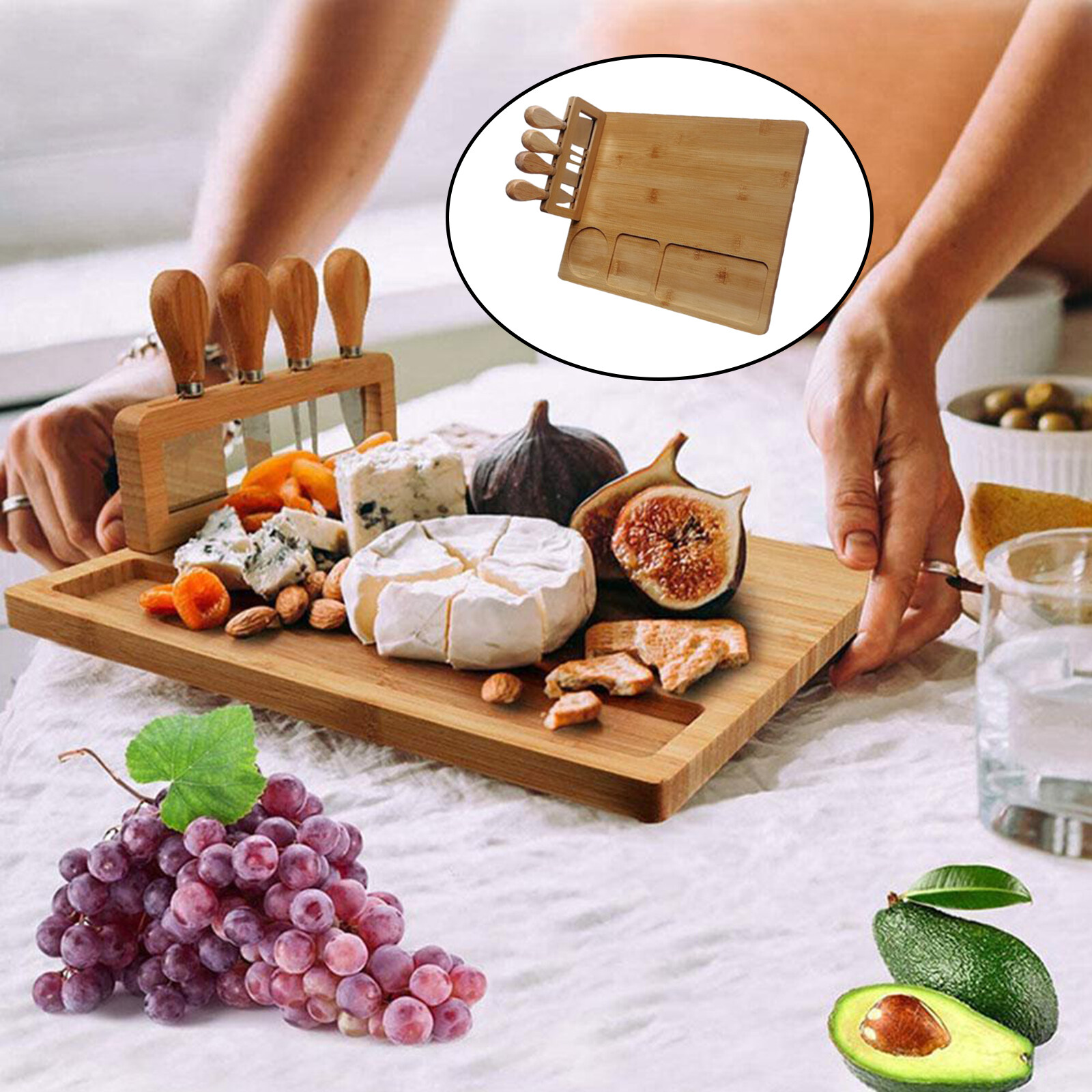Thớt Phô Mai Bằng Gỗ Với Bộ Dao Inox Nhà Bếp Gia Đình Rectangle Charcuterie Cheese