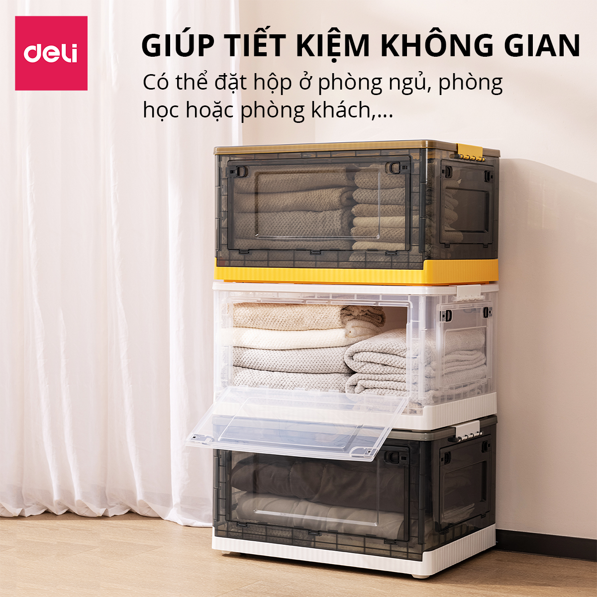 Hộp Nhựa Đựng Đồ Đa Năng Có Nắp Đậy Cao Cấp Nhiều Kích Cỡ Deli - Có Thể Tháo Lắp Tiết Kiệm Không Gian