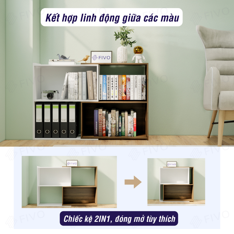 Kệ Gỗ Trang Trí Để Sàn FIVO FB71 Màu Trắng, Thiết Kế Thông Minh Có Thể Đóng Mở Tùy Thích, Nhiều Ngăn Chứa Đồ Rộng Rãi Đa Dụng