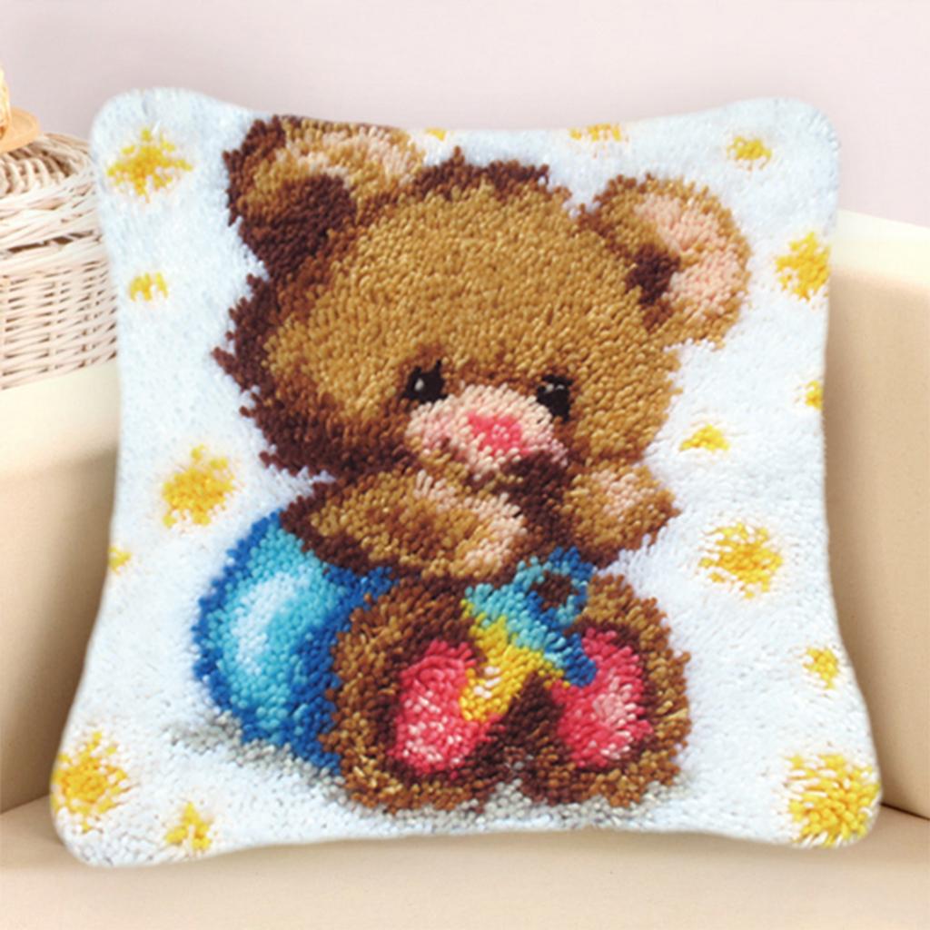 17x17 inch DIY Latch Hook Kits Throw Pillow Cover Cute Rug Animal Pattern Printed, Crochet Needlework Crafts for Kids and Adults