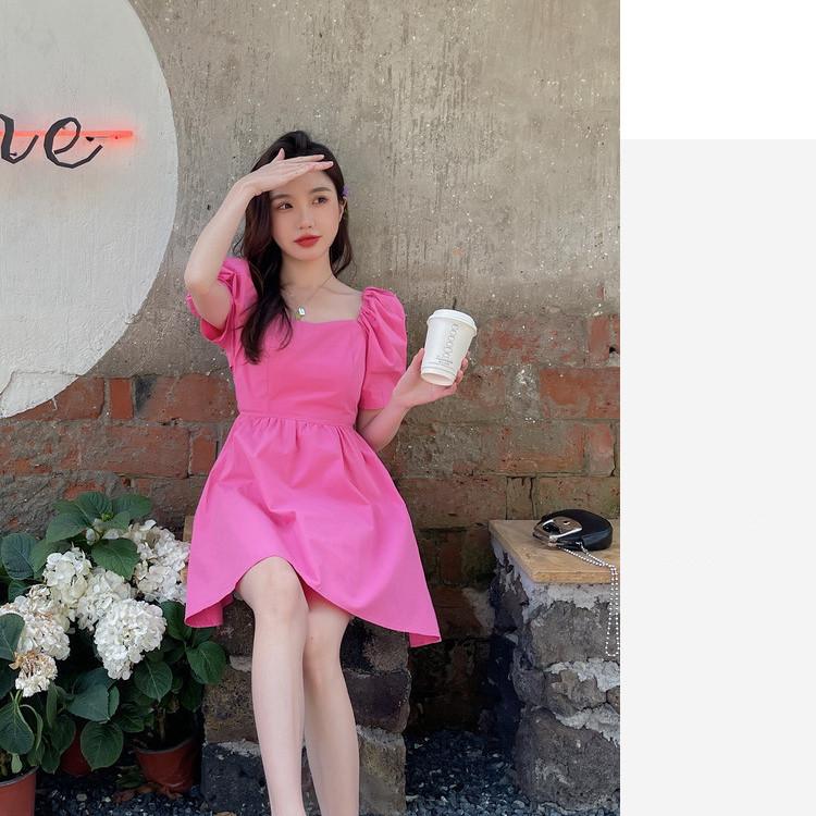 DIYIWEI 2023 Mùa hè Hàn Quốc phiên bản Pháp Vintage Orange Terrier Bowknot Thu hẹp eo Hiển thị Skinny Short Dress Cô gái nhỏ