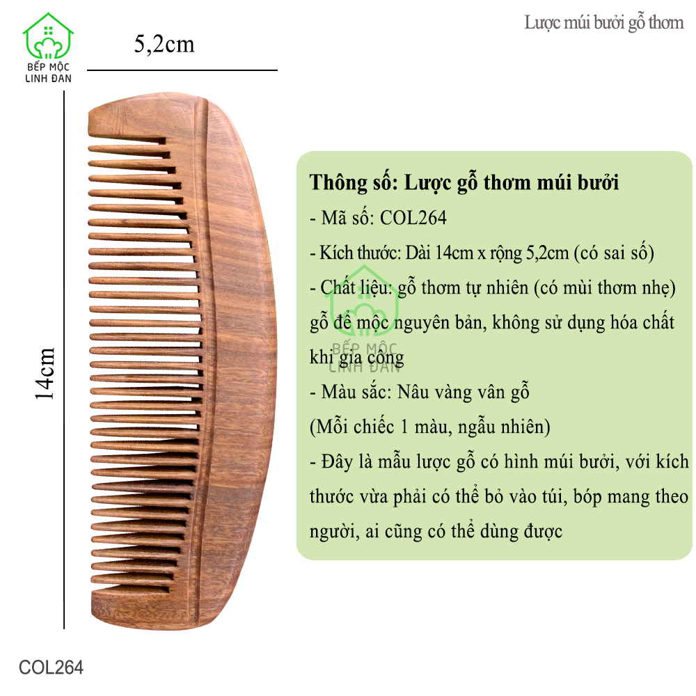 Lược Múi Bưởi Gỗ Thơm (Size: M -14cm) Có Thể Bỏ Túi Mang Theo Người - COL264