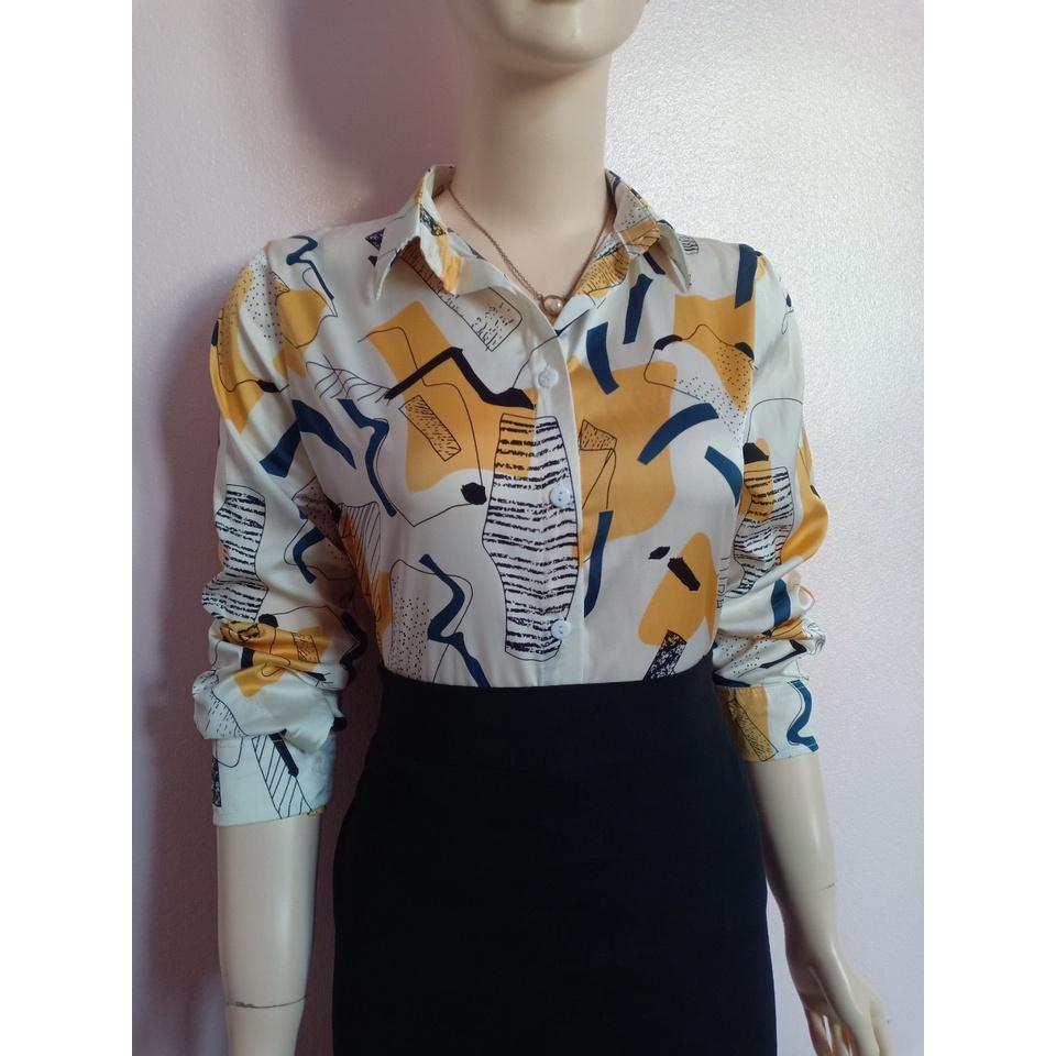 Áo sơ mi nữ lụa bóng họa tiết A 4116 đủ size 40-90kg