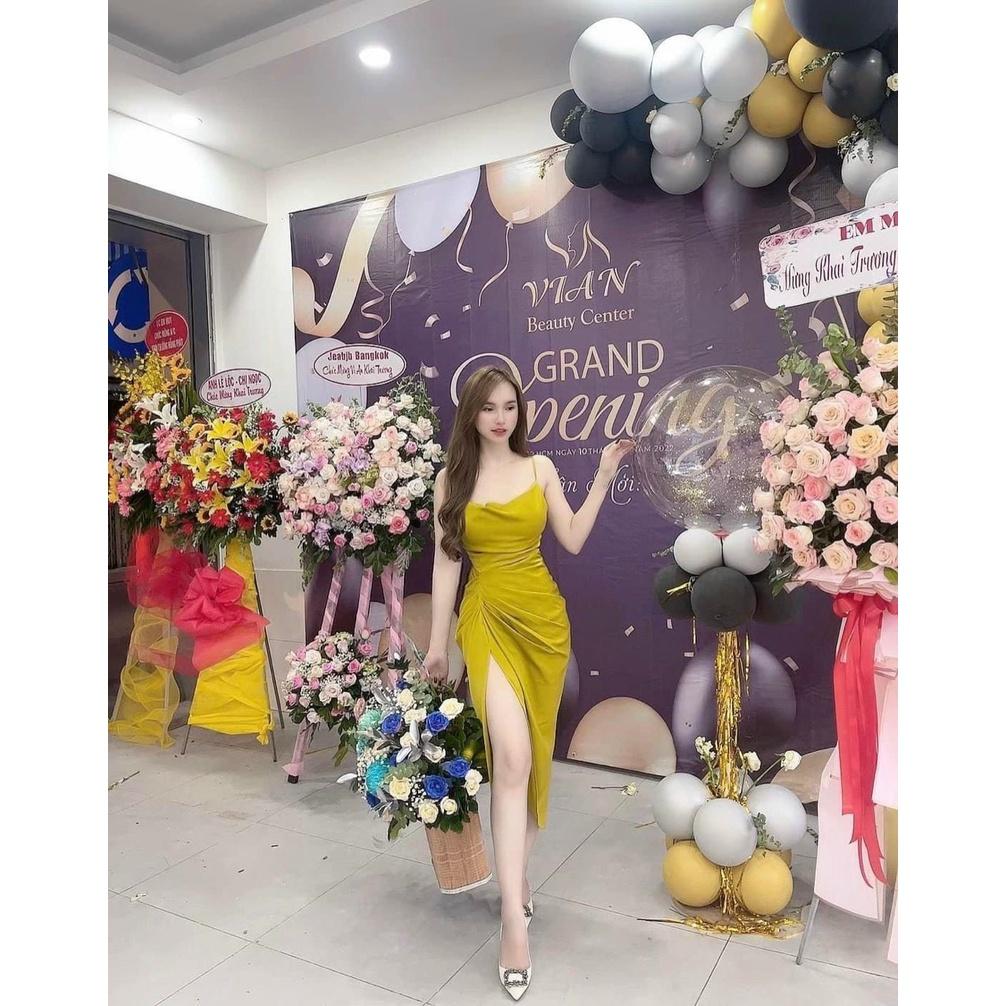 TSL đầm đen dự tiệc ôm body 2 dây xẻ tà có mút tôn dáng sexy gợi cảm
