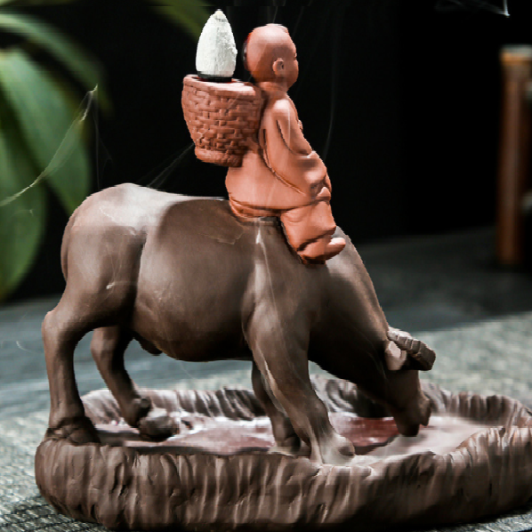 Thác khói TIỂU LINH ĐỒNG ngồi trên lưng trâu 16.5cm