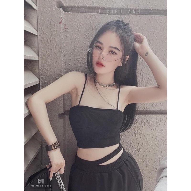 Áo 2 dây gân croptop nhiều màu