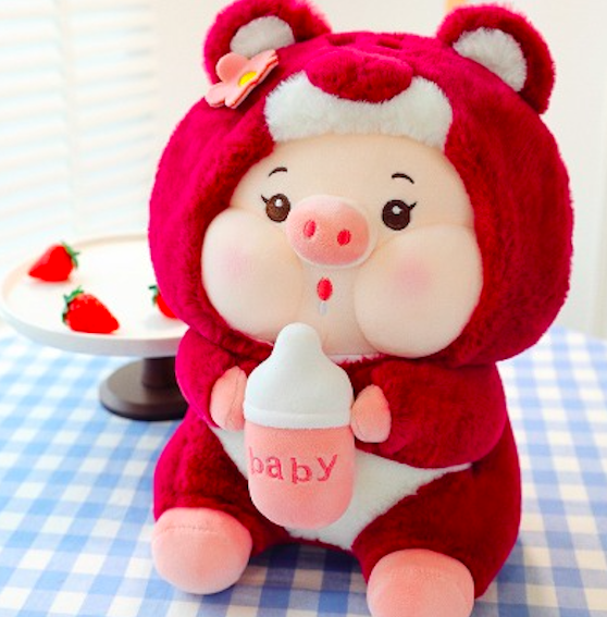 Thú nhồi bông heo ôm bình sữa cosplay lotso- Size từ 35cm đến 55cm - Quà tặng heo ôm bình sữa cosplay lotso nhồi bông dễ thương - Gối ôm mềm mịn cho bé