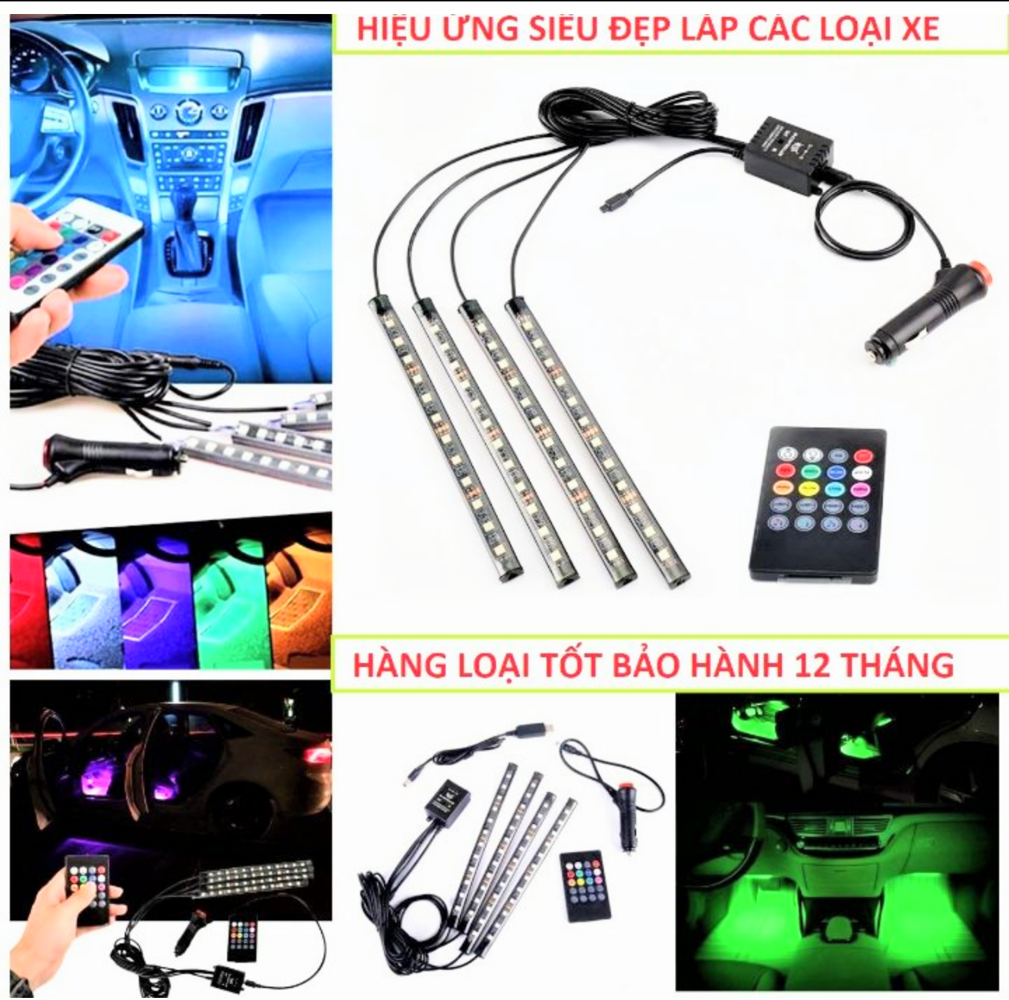 SIÊU CHẤT VỚI BỘ 4 THANH ĐÈN LED TRANG TRÍ XE MÁY VÀ ÔTÔ NHÁY THEO NHẠC CÓ ĐIỀU KHIỂN TỪ XA LOẠI TỐT ĐẸP