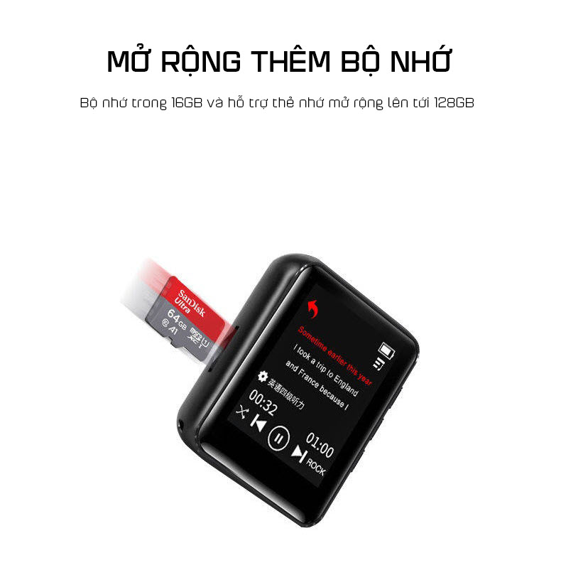 Máy Nghe Nhạc MP3 Ruizu M4 Bộ Nhớ Trong 16Gb - Màn Hình Cảm Ứng 1.8 Inch - Kết Nối Bluetooth 4.0 - Hàng Chính Hãng