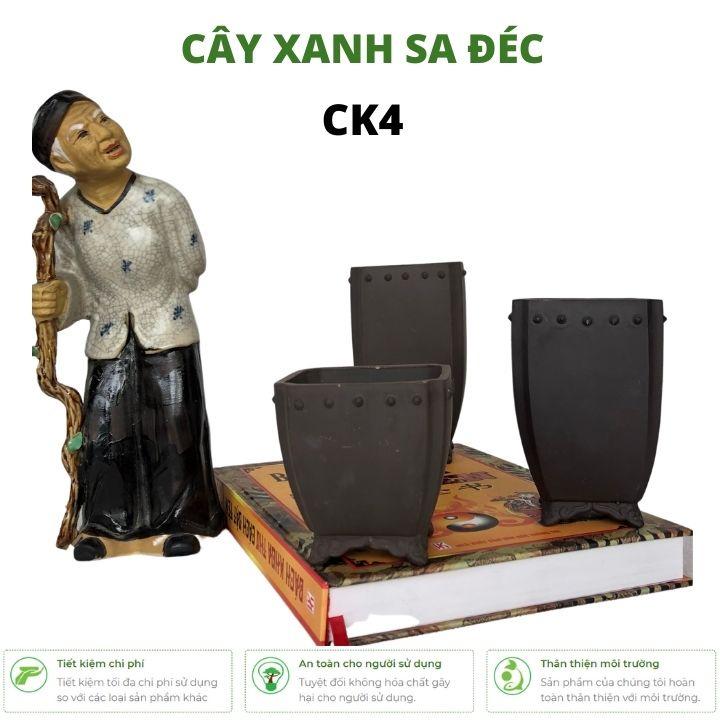 Bộ chậu vuông mini dáng cao CK4 màu trơn tối giản nhiều kích thước trồng bonsai mini, sen đá để bàn