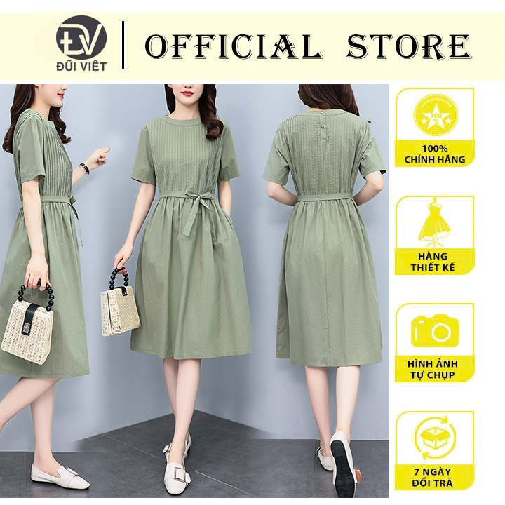 Đầm Suông Nữ - Váy Suông Linen Cổ Tròn Dáng Rộng Ngắn Tay, Chất Liệu Linen Cao Cấp, Phong Cách Nữ Trẻ Trung Đũi Việt - Màu Xanh Cốm - L
