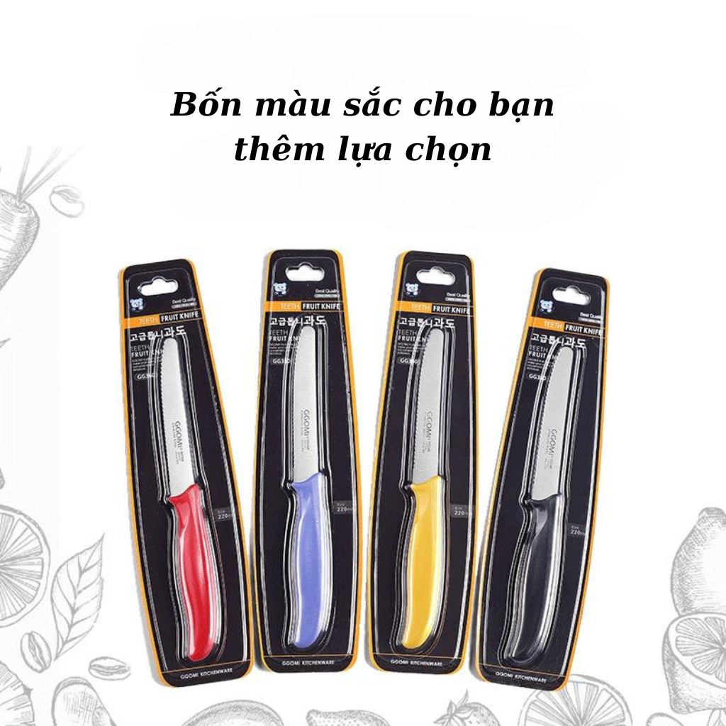 Dao đa năng GGOMi Hàn Quốc GG360. Dùng để gọt trái cây, cắt bánh mỳ, phết bơ. , Lưỡi răng cưa. 4 màu lựa chọn