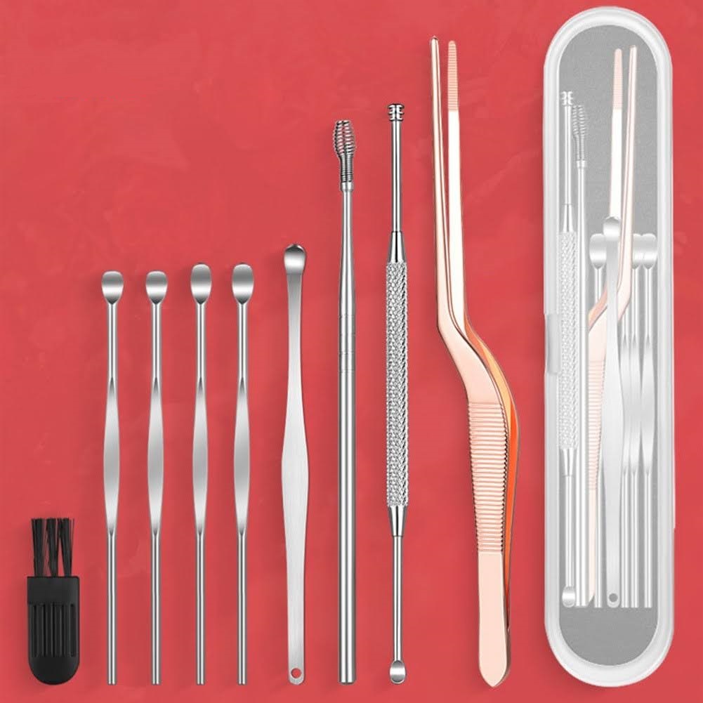 Bộ 9 Món Dụng Cụ Lấy Ráy Tai Bằng Thép Không Gỉ Chất Lượng Cao
