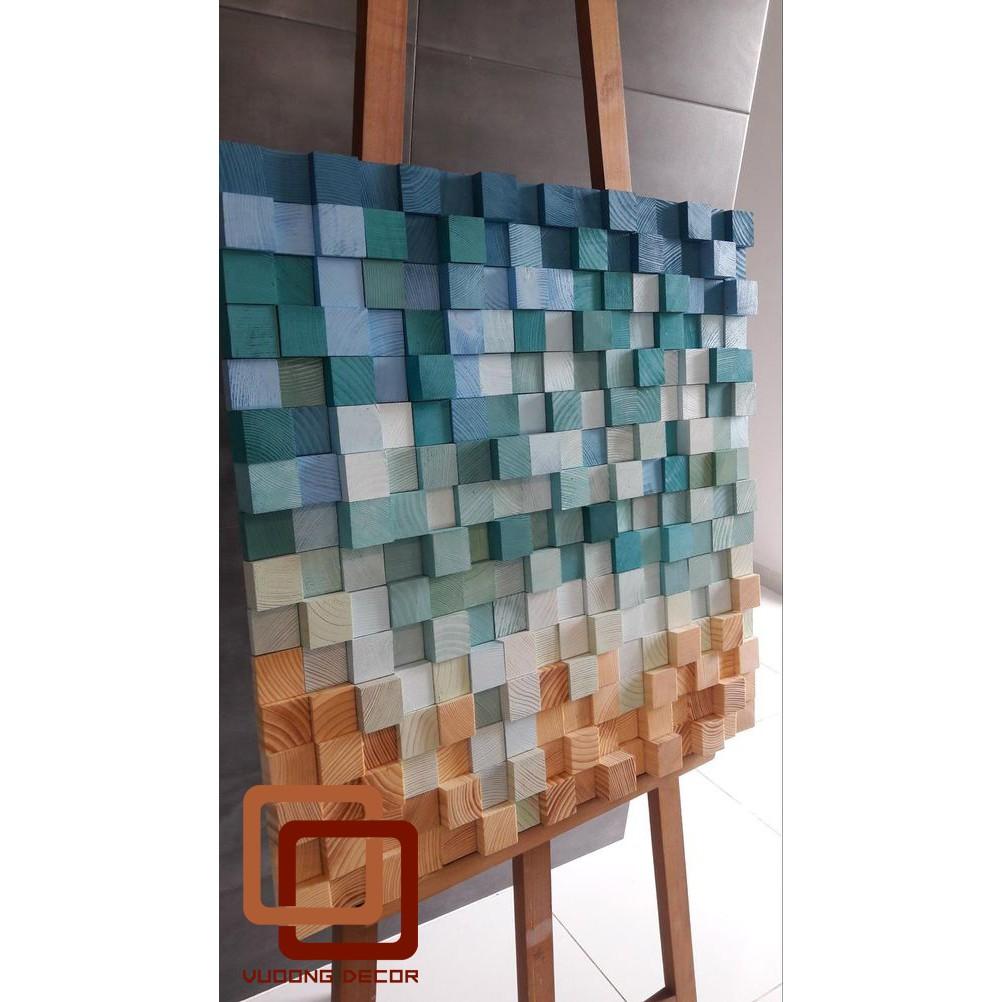 Tranh gỗ trang trí 3D XANH NGỌC VÀNG VUÔNG (Wood mosaic) - KÍCH THƯỚC 50x50, 80X80cm