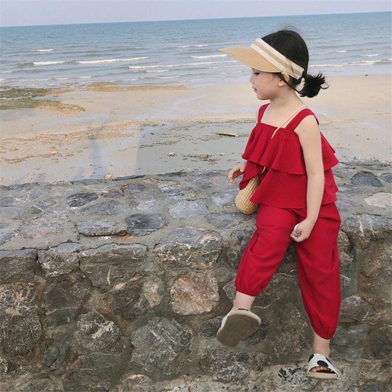 Set áo dây 2 tầng + quần dài màu đỏ sz 13-20kg