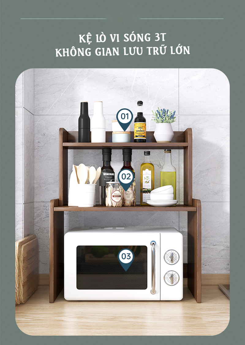Kệ lò vi sóng 2 tầng kết hợp kệ gia vị chất liệu gỗ chống nước chống bám bẩn - GP186