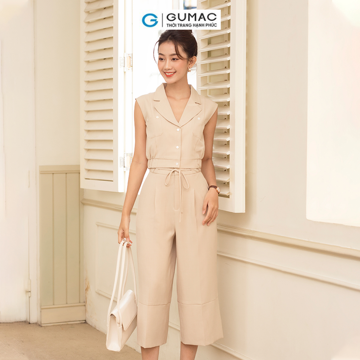 Set lẻ Áo lửng túi đắp thời trang GUMAC AD06004 - Quần culottes thắt nơ thời trang GUMAC QD06005