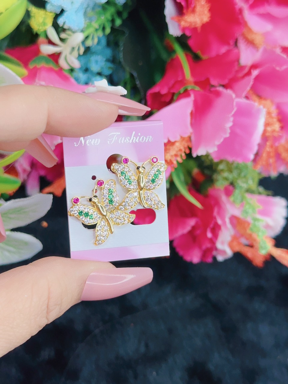 Bông tai nữ đính xoàn mạ 18.k