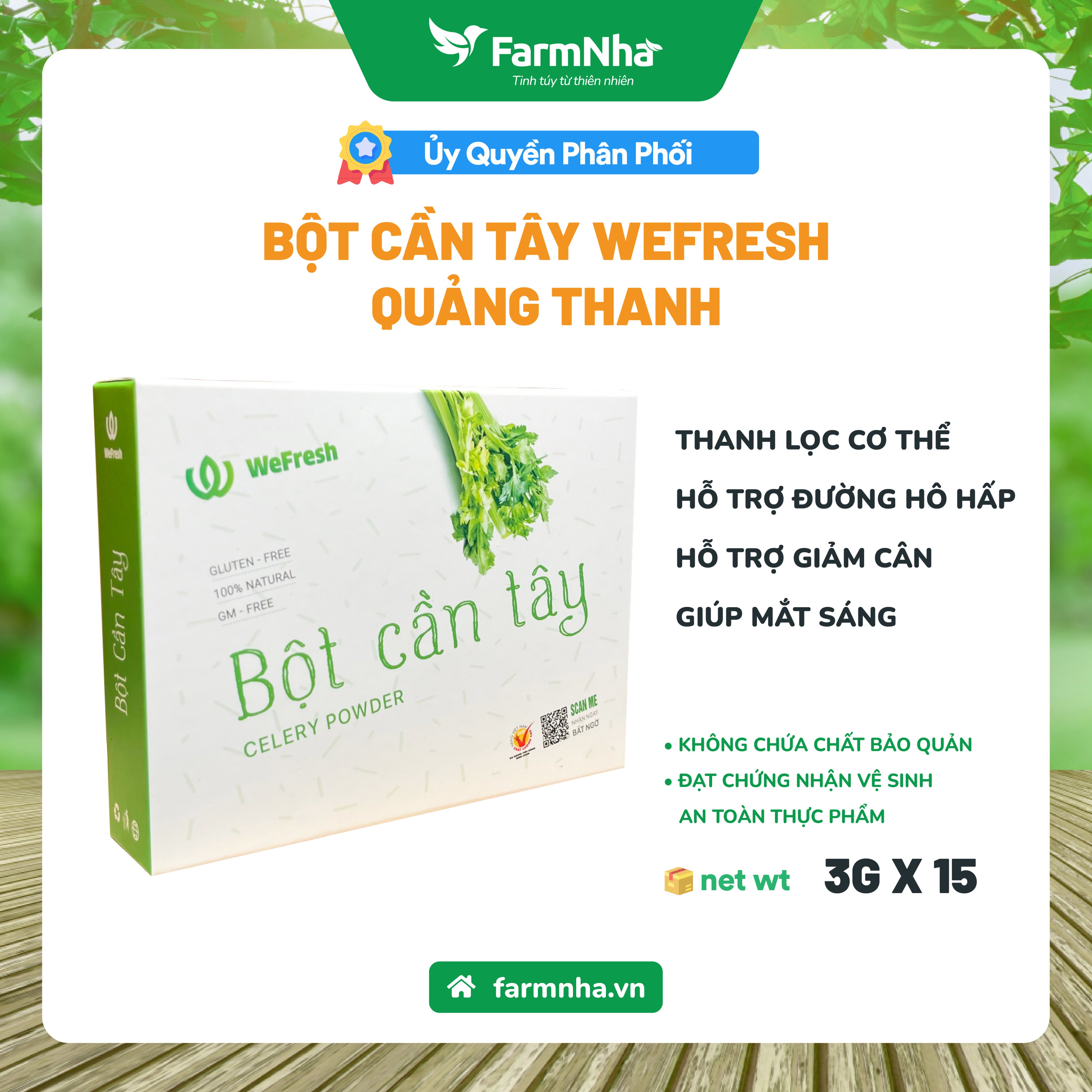 Bột Cần Tây Quảng Thanh 100% Organic chuẩn xuất khẩu FDA Hoa Kì - Giảm các bệnh về hô hấp, thanh lọc cơ thể, làm đẹp da, detox