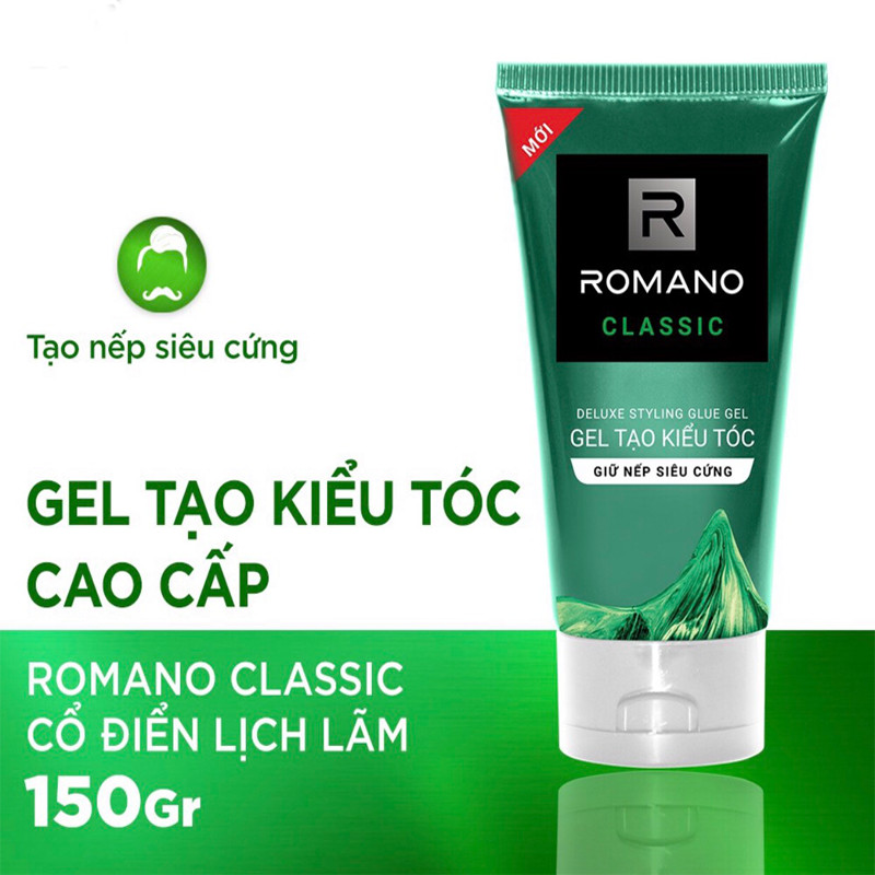 Bộ Sản Phẩm Tạo Kiểu Tóc Cho Nam Romano: Mousse tạo kiểu tóc Classic175g +Sáp vuốt tóc siêu cứng 68g+Gel Vuốt tóc siêu cứng Classic 150ml+Quà Tặng Dầu gội sạch Gàu 60gr