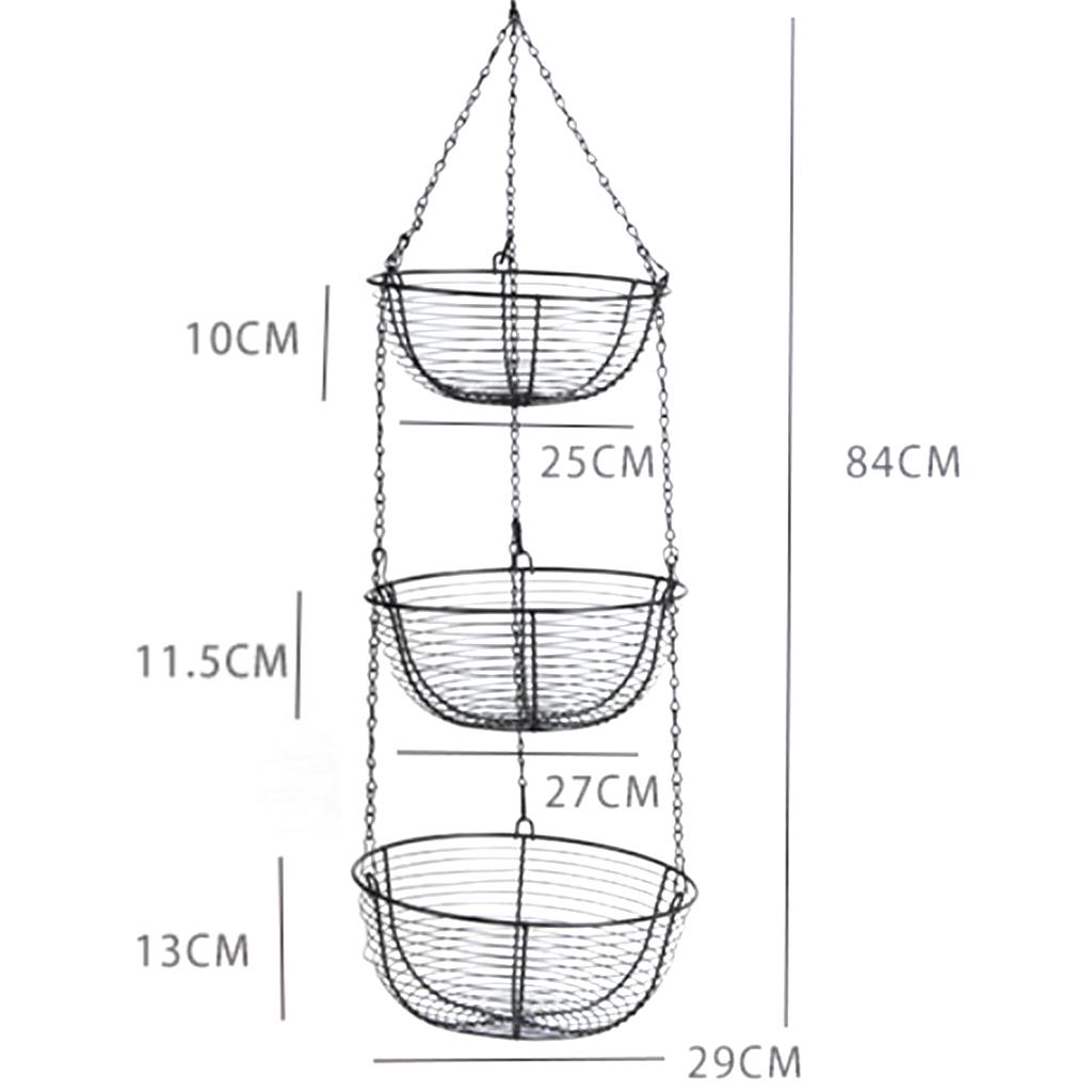 3-Tier Iron Hanging Fruit Basket Organizer for Kitchen Dining Room Table