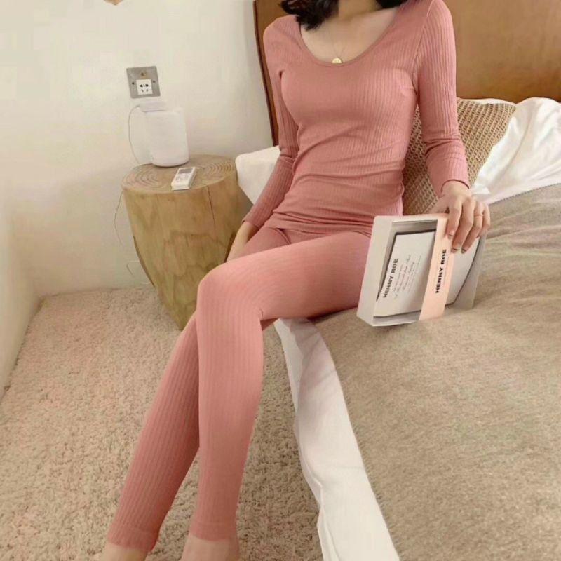 Sét bộ quần áo len tăm giữ nhiệt siêu ấm nè chị em cực xinh luôn ạ