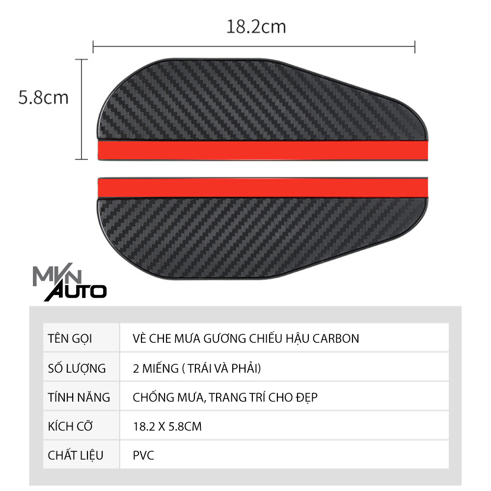Bộ 2 Tấm Vè Che Mưa Chống Bám Nước Gương Chiếu Hậu Ô Tô Vân Carbon Thể Thao – Mvn Auto