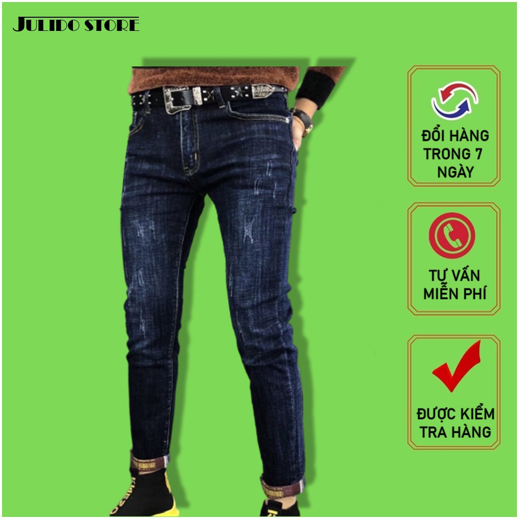 Quần jeans nam co dãn , quần bò nam kiểu trơn dáng vừa không bó sát thiết kế trẻ trung đơn điệu phá cách gồm 5 kích thước Julido mẫu THU05