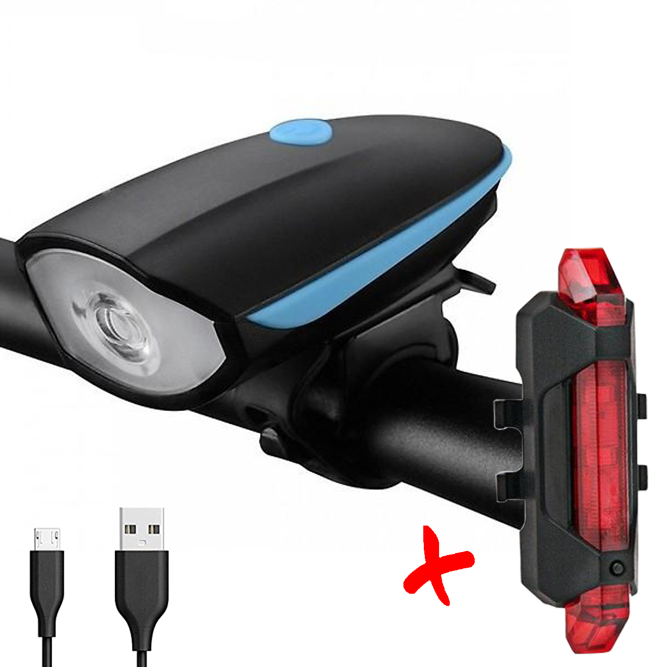 COMBO Đèn Còi Xe Đạp 7588 Và Đèn Hậu Sạc USB BS216