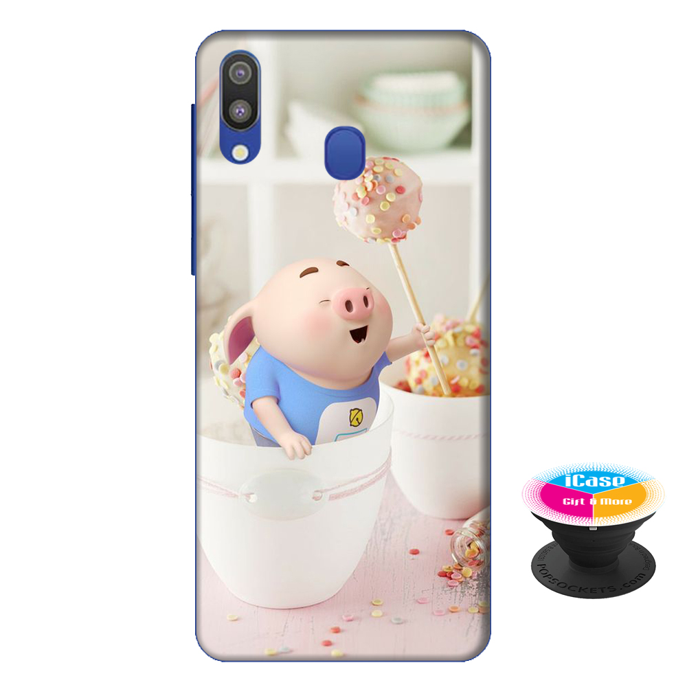 Ốp lưng nhựa dẻo dành cho Samsung M20 in hình Heo Con Nghịch Kem - Tặng Popsocket in logo iCase - Hàng Chính Hãng